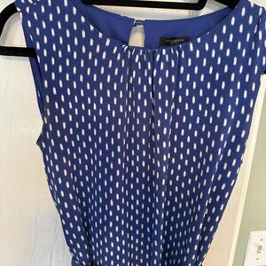 Ann Taylor blue & white polka dot sleeveless dress with tie-belt (S)